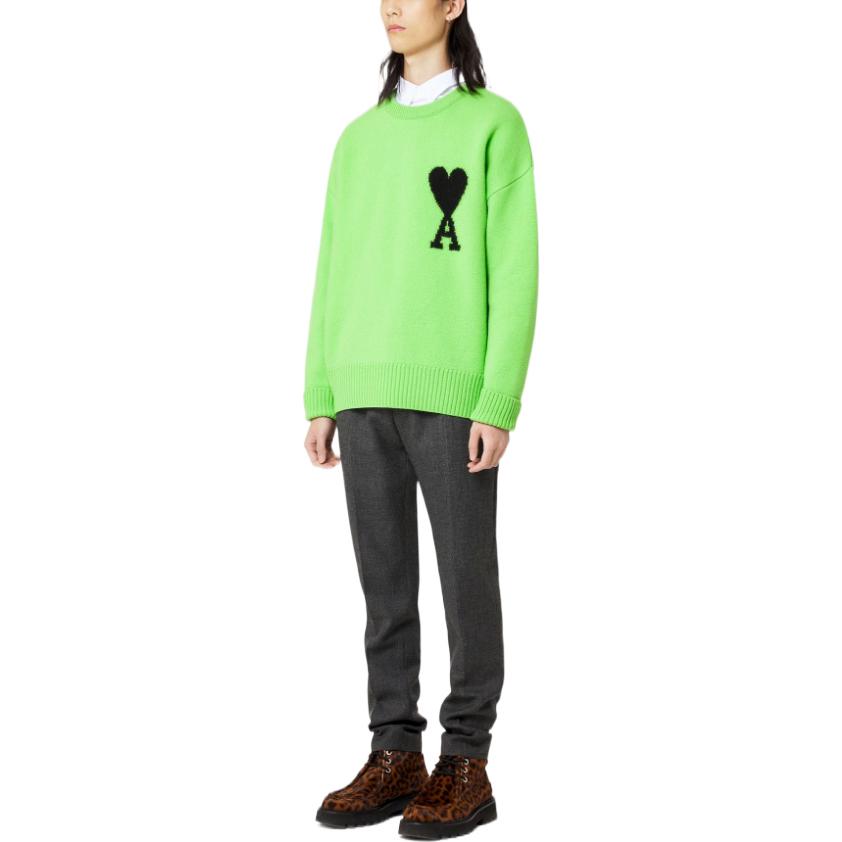 AMI Paris FW22 Green Wool Logo Sweater Unisex Crewneck Heart Design UKS002018-324 圖 3