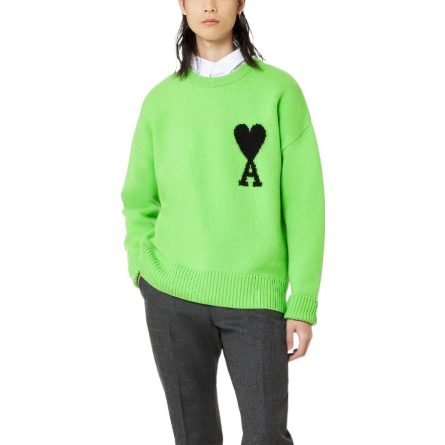 AMI Paris FW22 Green Wool Logo Sweater Unisex Crewneck Heart Design UKS002018-324 圖 5