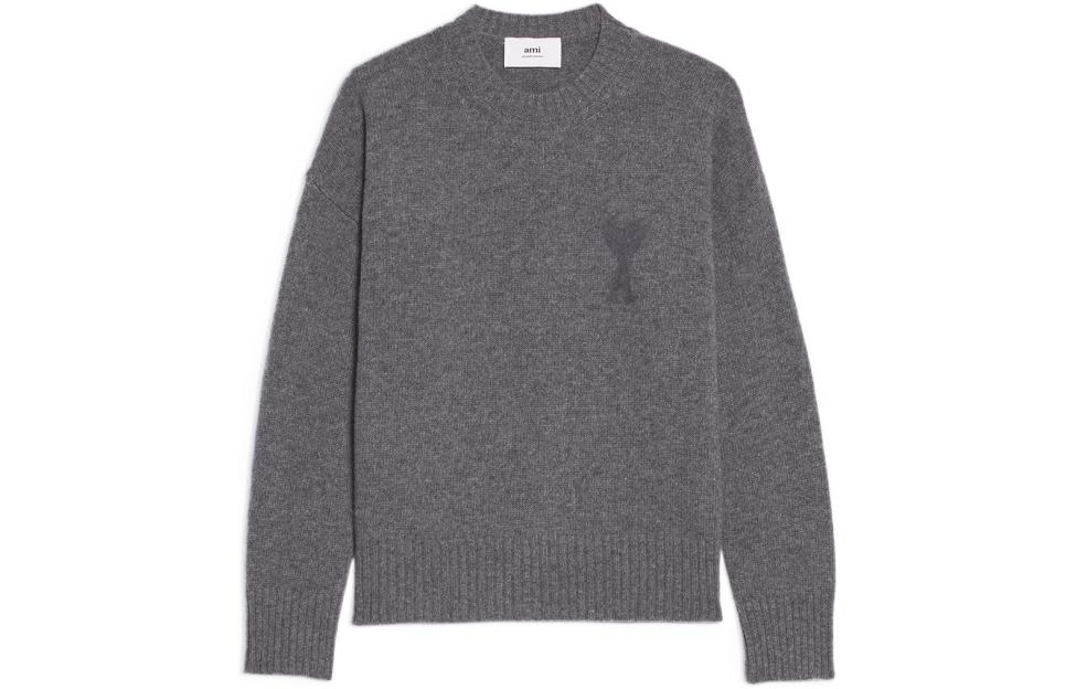AMI PARIS FW22 Grey Crewneck Sweater with Heart Logo Print for Men UKS040025-055 圖 2