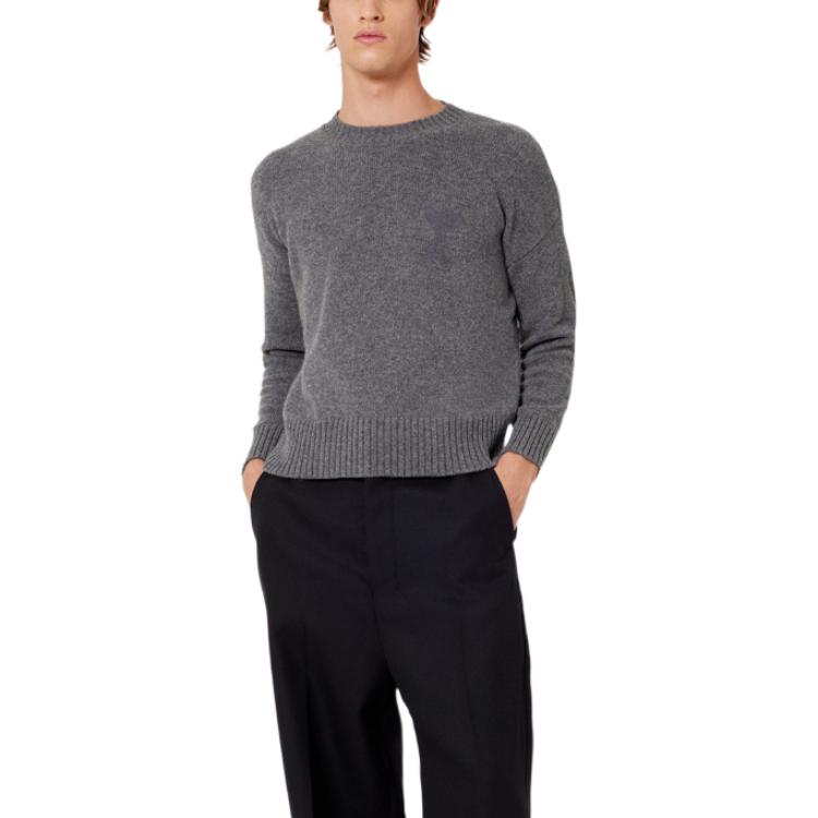 AMI PARIS FW22 Grey Crewneck Sweater with Heart Logo Print for Men UKS040025-055 圖 4