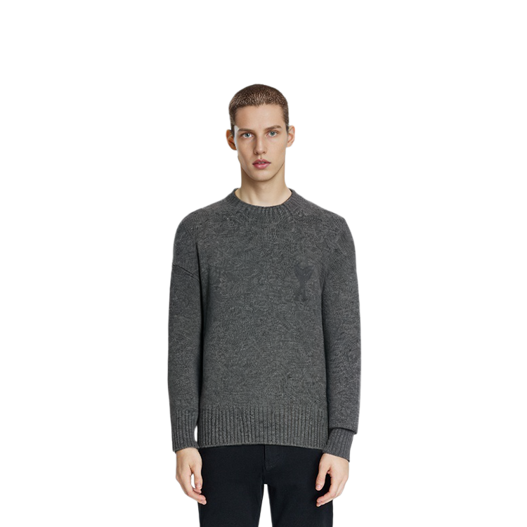 AMI PARIS FW22 Grey Crewneck Sweater with Heart Logo Print for Men UKS040025-055 圖 6