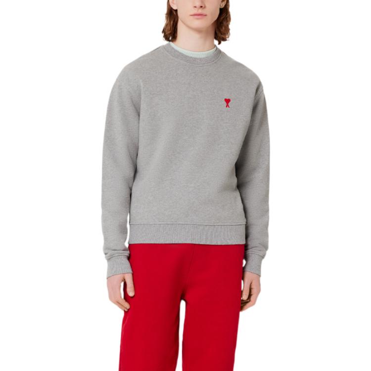 Lookbook AMI PARIS FW22 灰色紅心刺繡圓領衛衣 男女款 BFUSW001730-055