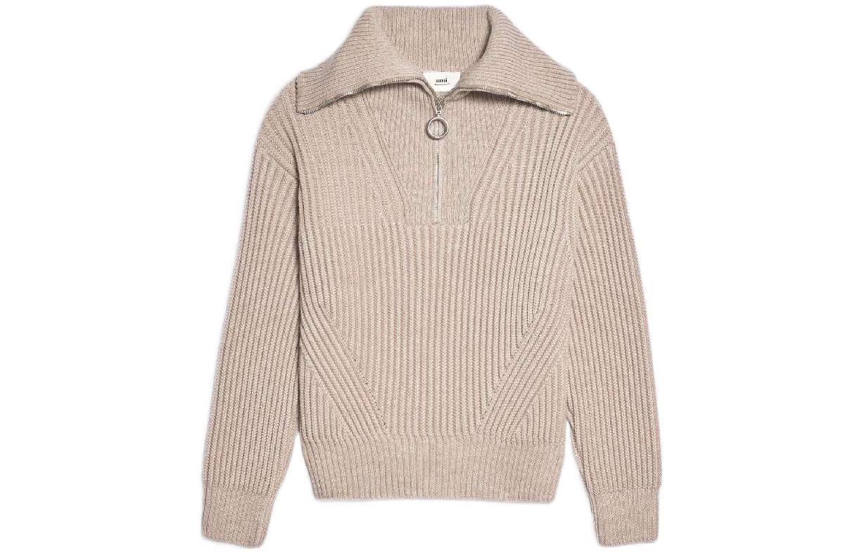 AMI PARIS FW22 Half-Zip Pullover Sweater Oatmeal Unisex Long Sleeve HKS600027-250 圖 2