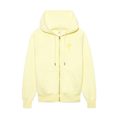 AMI PARIS FW22 Heart Logo Embroidered Cotton Hoodie Unisex Yellow Casual Fit USW402-747703