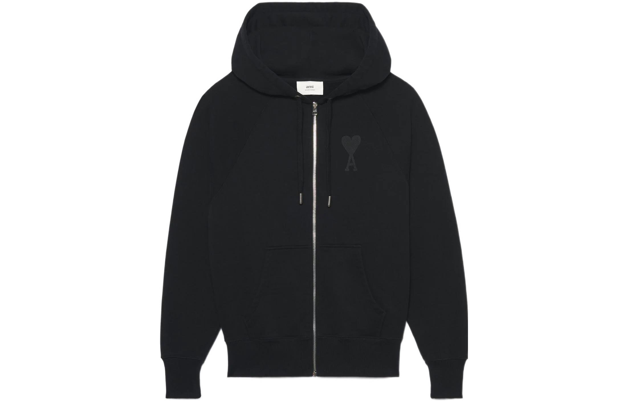 AMI PARIS FW22 Heart Logo Embroidered Cotton Hoodie Unisex Casual Oversized Fit. USW402-747001