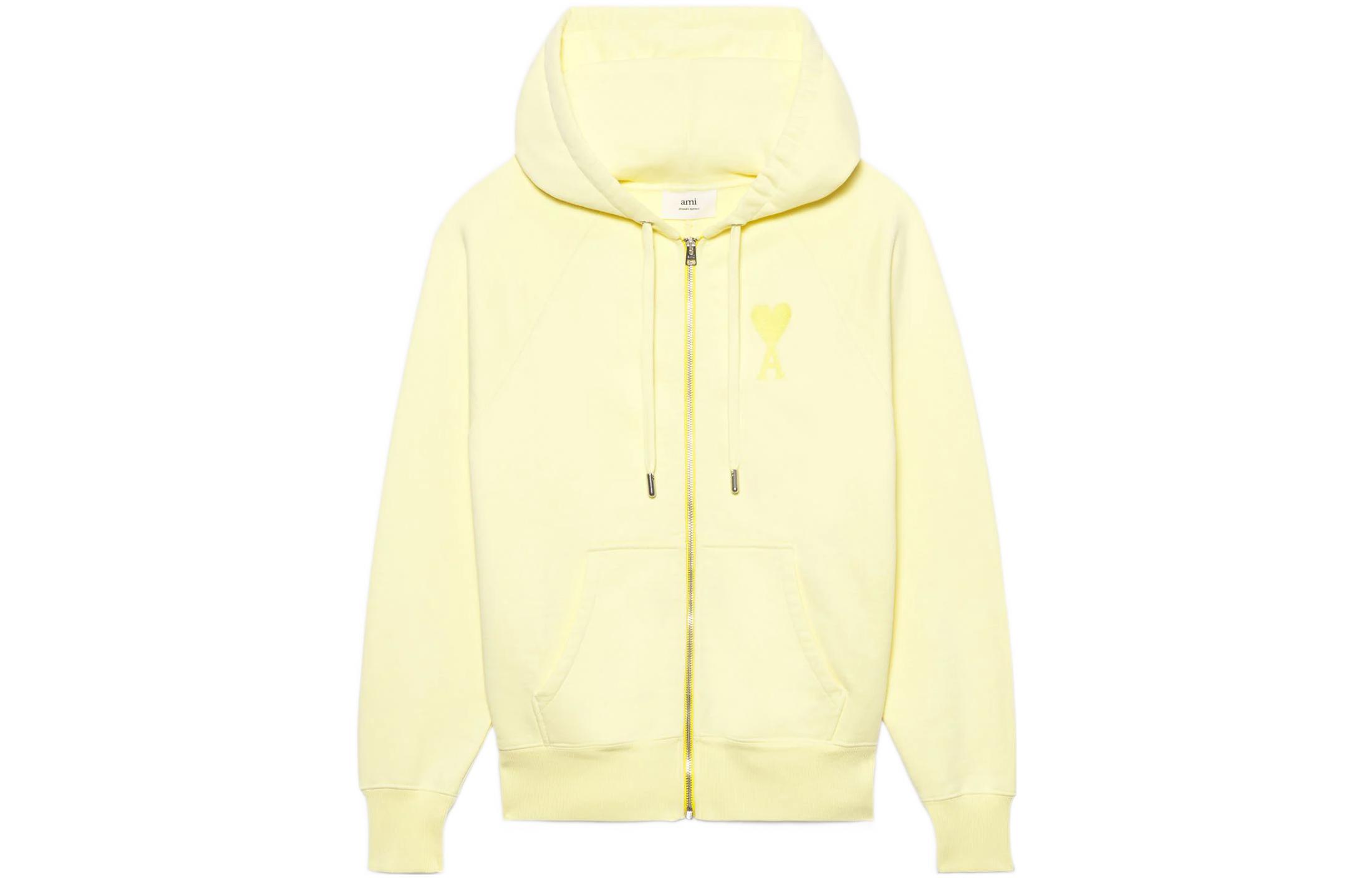 AMI PARIS FW22 Heart Logo Embroidered Cotton Hoodie Unisex Yellow Casual Fit USW402-747703 圖 2
