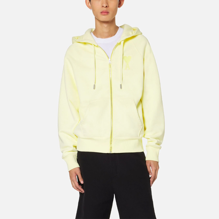 AMI PARIS FW22 Heart Logo Embroidered Cotton Hoodie Unisex Yellow Casual Fit USW402-747703 圖 4