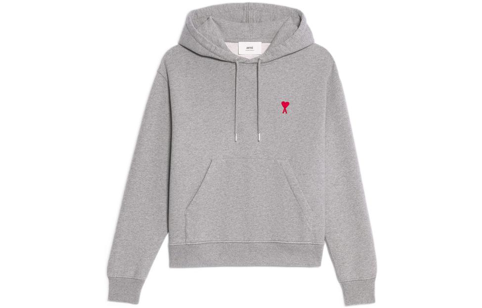 AMI Paris FW22 Heart Logo Hoodie Unisex in Ash Gray. BFUSW200730-055