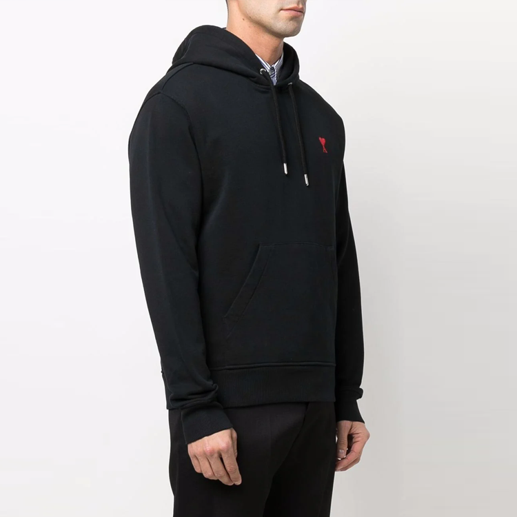 Purchase AMI Paris 2022秋冬心形Logo印花黑色連帽衫 男女適穿 BFUSW200730-001