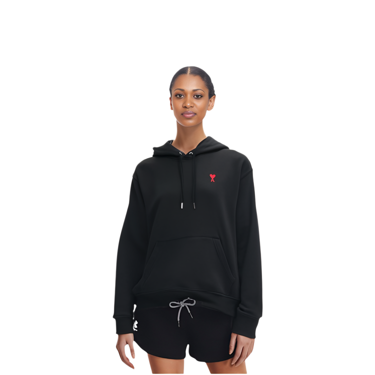 Details for AMI Paris 2022秋冬心形Logo印花黑色連帽衫 男女適穿 BFUSW200730-001