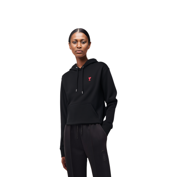 Sizing AMI Paris 2022秋冬心形Logo印花黑色連帽衫 男女適穿 BFUSW200730-001