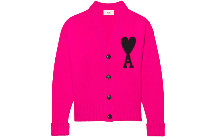 Order AMI Paris FW22 愛心Logo羊毛V領開衫毛衣 男女款 龍果色 UKC002018-629