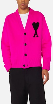 AMI Paris FW22 愛心Logo羊毛V領開衫毛衣 男女款 龍果色 UKC002018-629 Shop AMI Paris FW22 愛心Logo羊毛V領開衫毛衣 男女款 龍果色 UKC002018-629