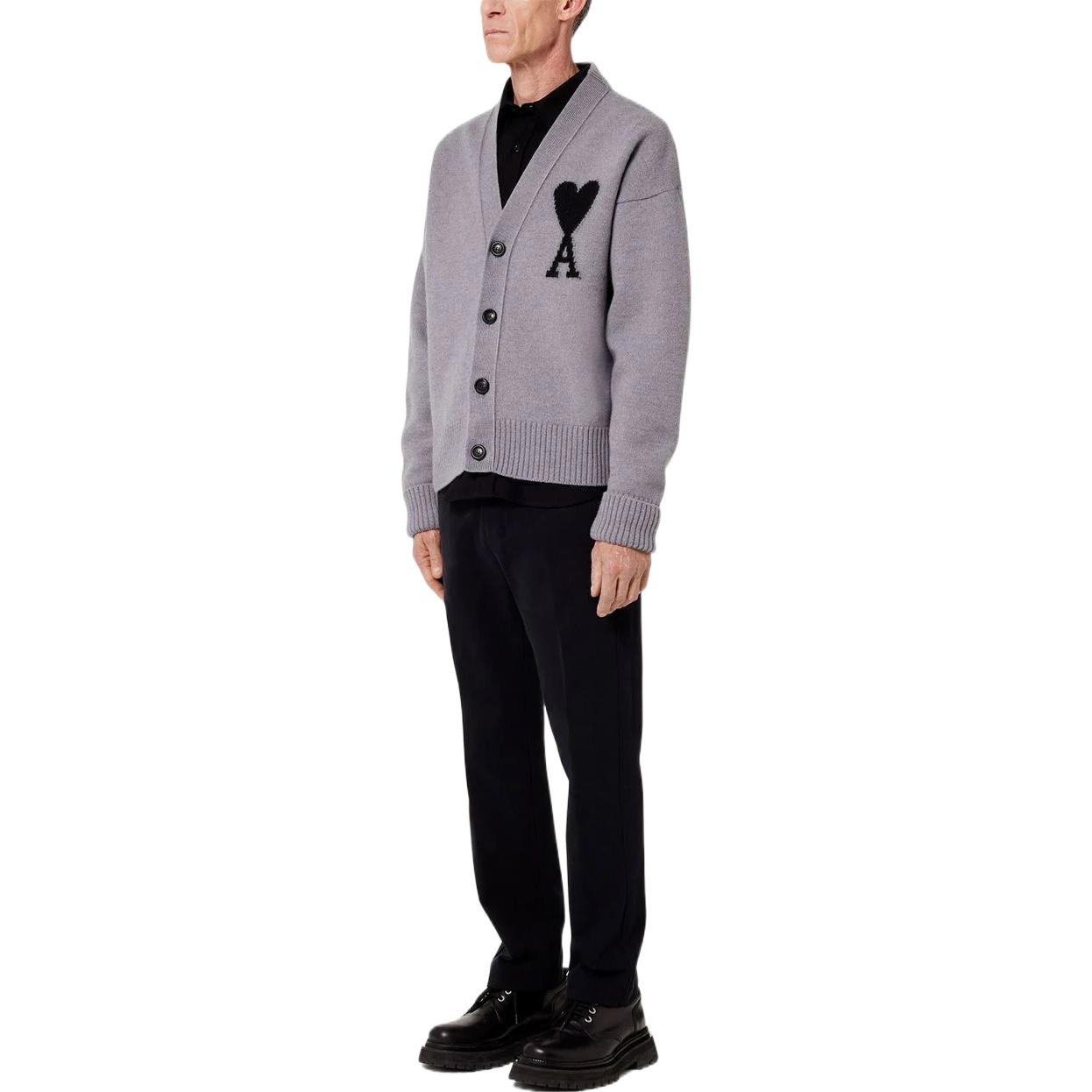 AMI PARIS FW22 Heart Pattern V-Neck Wool Sweater Unisex Grey UKC002-018057 圖 4