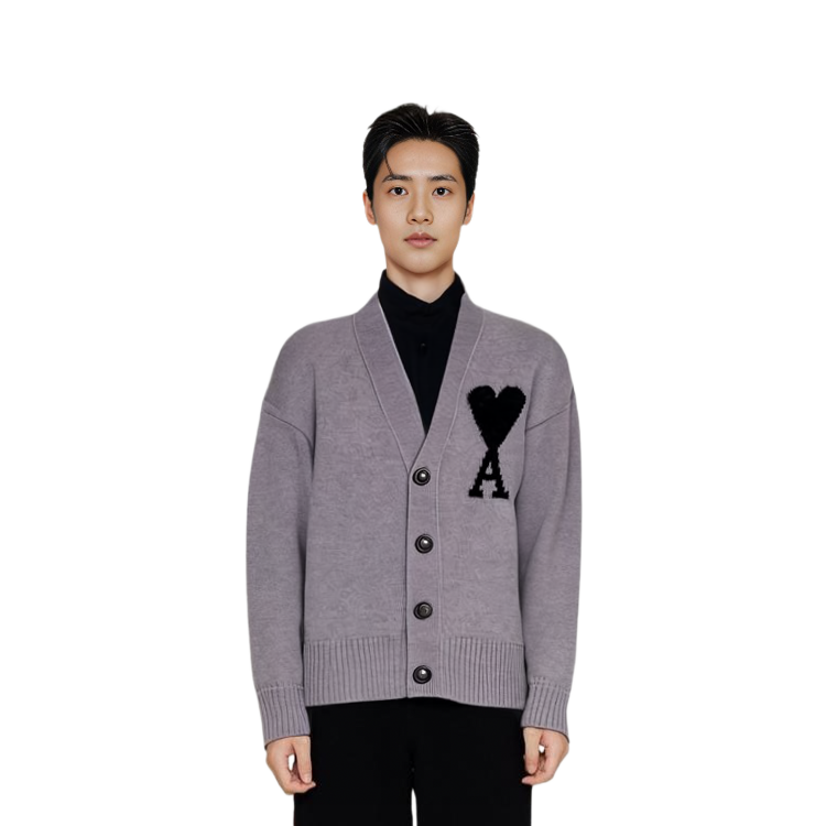 AMI PARIS FW22 Heart Pattern V-Neck Wool Sweater Unisex Grey UKC002-018057 圖 6