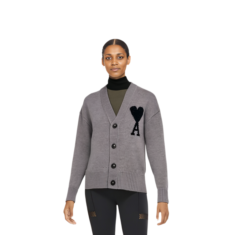 AMI PARIS FW22 Heart Pattern V-Neck Wool Sweater Unisex Grey UKC002-018057 圖 7