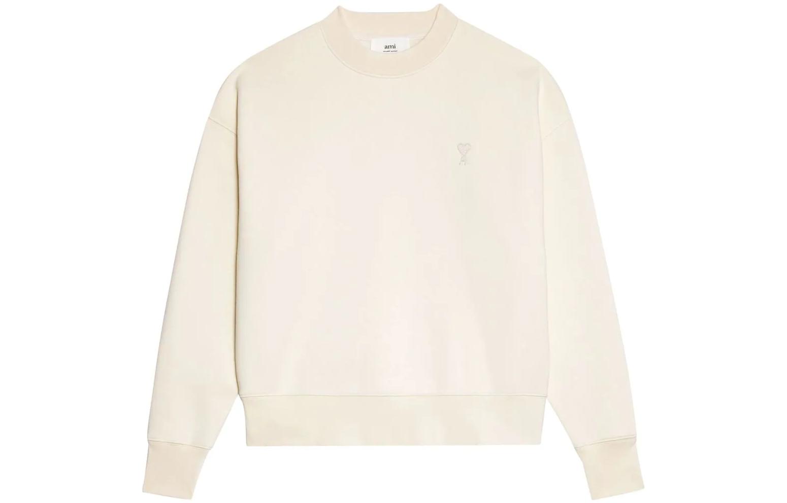 AMI Paris FW22 Logo Embroidered Crewneck Sweatshirt  Beige Autumn Wear USW012740150