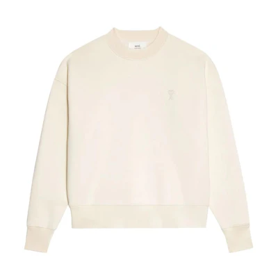AMI Paris FW22 Logo Embroidered Crewneck Sweatshirt Beige Autumn Wear USW012740150