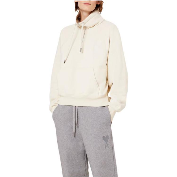 Lookbook AMI Paris FW22 Logo Sulam Hoodie Half-Zip Uniseks Off-White. USW502747150