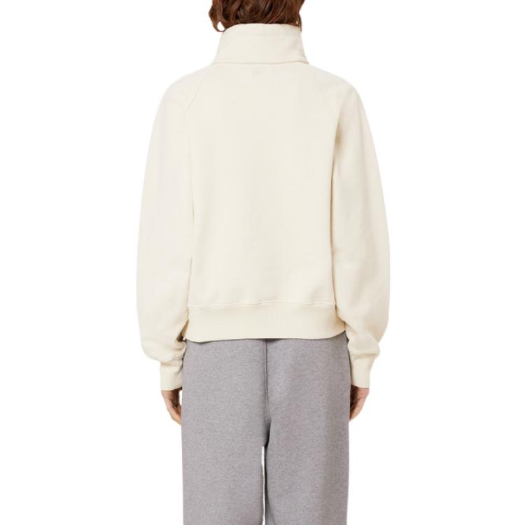 Shop AMI Paris FW22 Logo Sulam Hoodie Half-Zip Uniseks Off-White. USW502747150