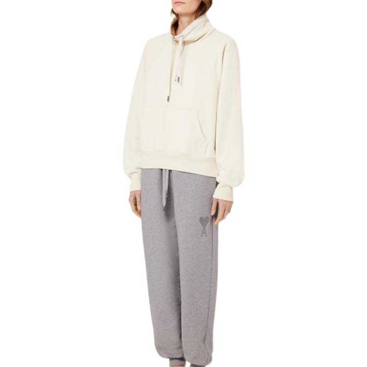 Purchase AMI Paris FW22 Logo Sulam Hoodie Half-Zip Uniseks Off-White. USW502747150