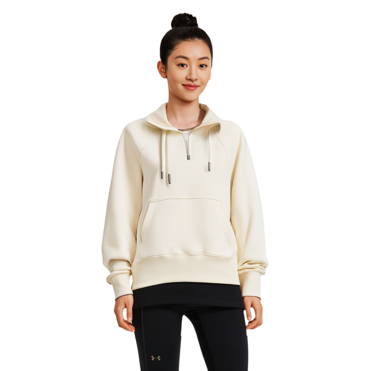 Details for AMI Paris FW22 Logo Sulam Hoodie Half-Zip Uniseks Off-White. USW502747150