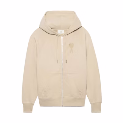 AMI Paris FW22 Logo Embroidered Heart Cotton Hoodie Beige Unisex Casual Fit USW402747-250