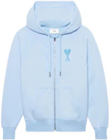 AMI Paris FW22 Logo Embroidered Heart Cotton Hoodie Unisex Blue. USW402-747450 AMI Paris FW22 Logo Embroidered Heart Cotton Hoodie Unisex Blue. USW402-747450