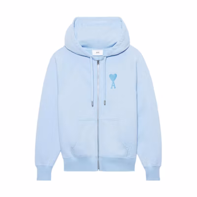 AMI Paris FW22 Logo Embroidered Heart Cotton Hoodie Unisex Blue. USW402-747450