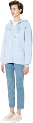 AMI Paris FW22 Logo Embroidered Heart Cotton Hoodie Unisex Blue. USW402-747450 Lookbook AMI Paris FW22 Logo Embroidered Heart Cotton Hoodie Unisex Blue. USW402-747450