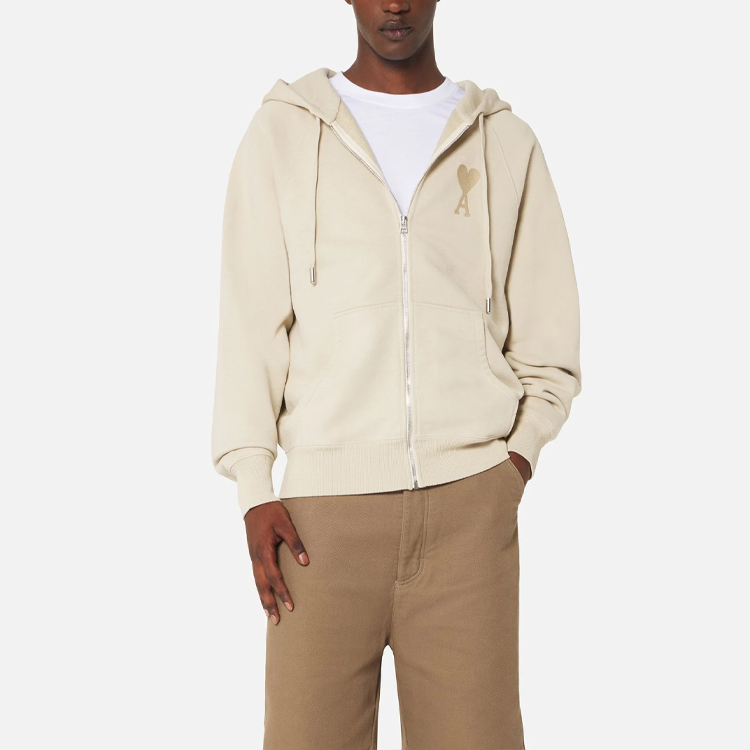 AMI Paris FW22 Logo Embroidered Heart Cotton Hoodie Beige Unisex Casual Fit USW402747-250 圖 4