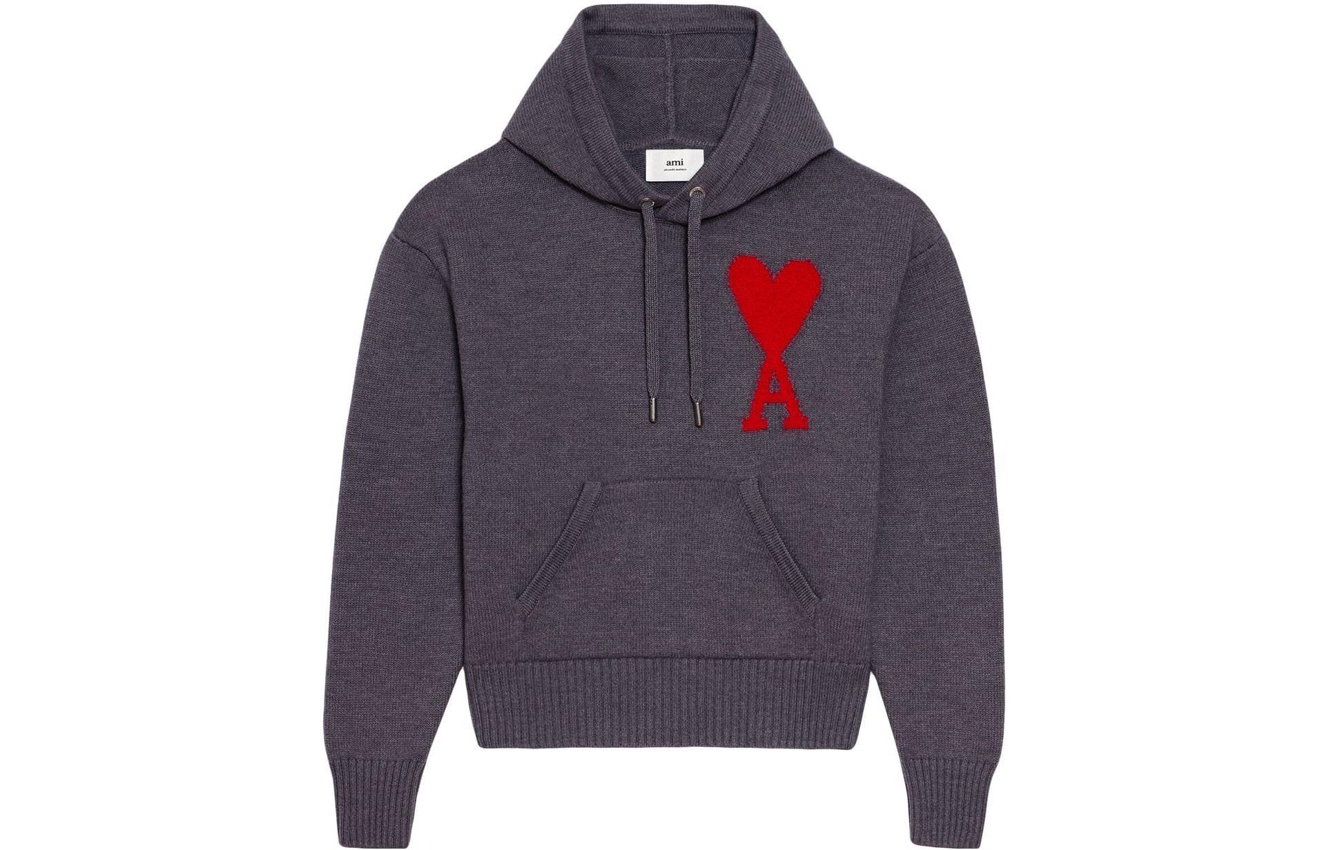 AMI Paris FW22 Logo Heart Contrast Hoodie Unisex Deep Gray UKS802018-067