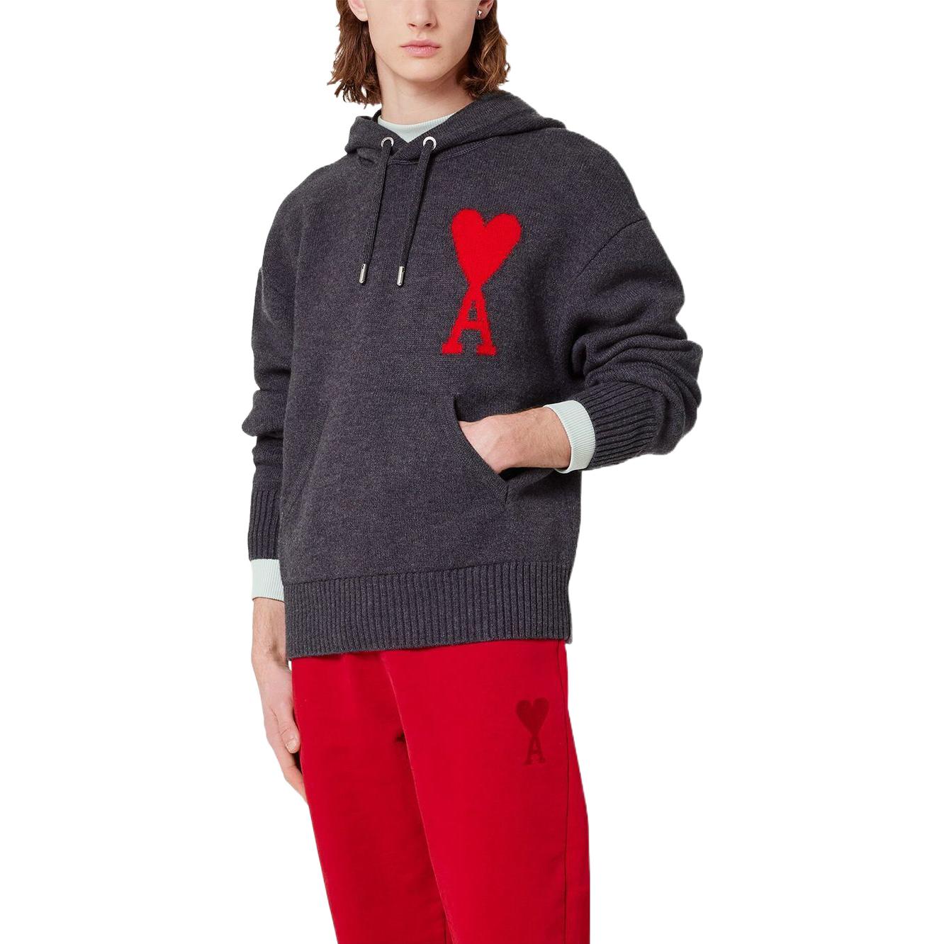 AMI Paris FW22 Logo Heart Contrast Hoodie Unisex Deep Gray UKS802018-067 圖 4