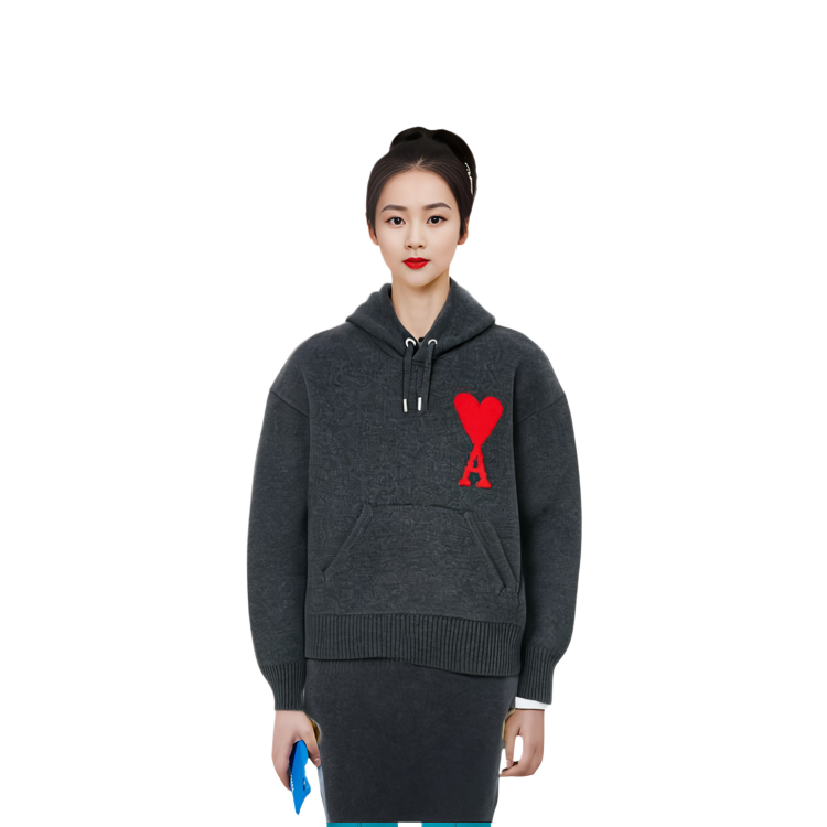 AMI Paris FW22 Logo Heart Contrast Hoodie Unisex Deep Gray UKS802018-067 圖 6