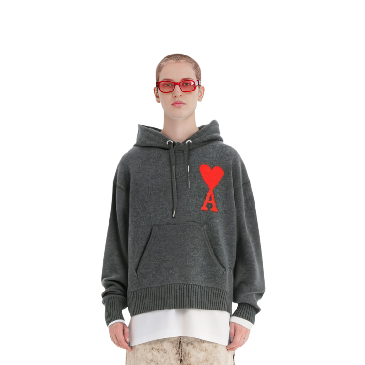 AMI Paris FW22 Logo Heart Contrast Hoodie Unisex Deep Gray UKS802018-067 圖 7
