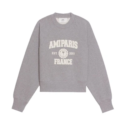 AMI PARIS FW22 Logo Print Crewneck Pullover Sweatshirt Unisex Grey USW010747055