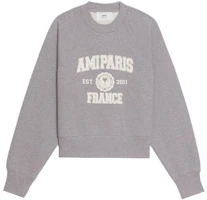 Order AMI PARIS FW22 Logo Print Crewneck Pullover Sweatshirt Unisex Grey USW010747055