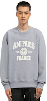 Shop AMI PARIS FW22 Logo Print Crewneck Pullover Sweatshirt Unisex Grey USW010747055