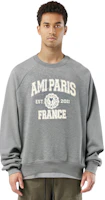 Purchase AMI PARIS FW22 Logo Print Crewneck Pullover Sweatshirt Unisex Grey USW010747055
