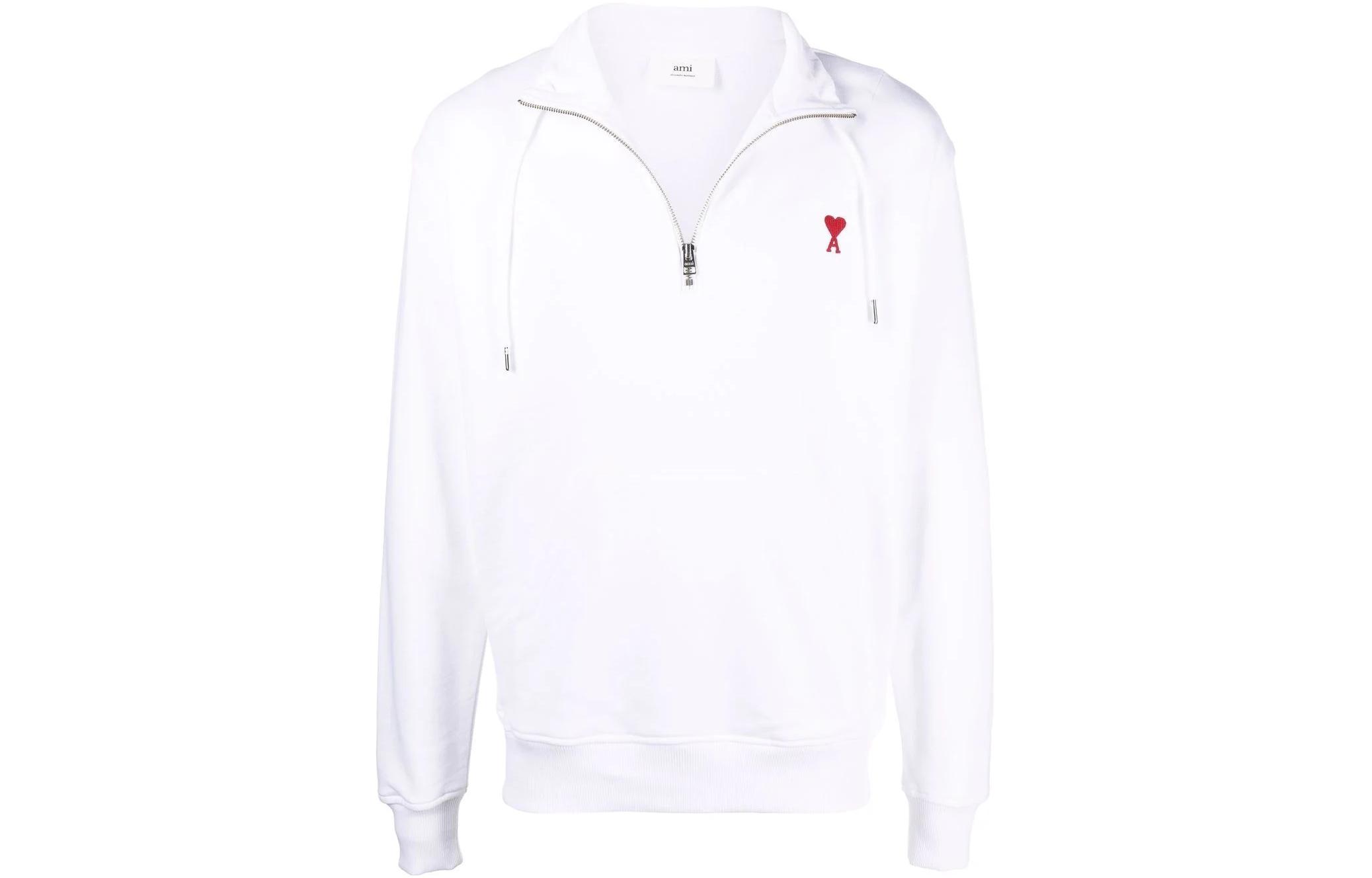 AMI PARIS FW22 Men’s Embroidered Logo Half-Zip Sweatshirt White A21HJ009730