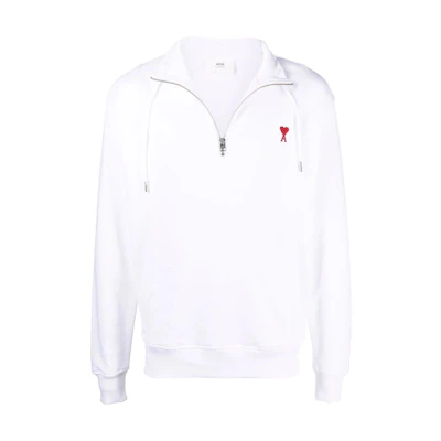 AMI PARIS FW22 Men’s Embroidered Logo Half-Zip Sweatshirt White A21HJ009730