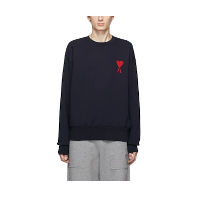 AMI PARIS FW22 Navy Blue Hoodie with Logo Print SPEH21HJ034747-410