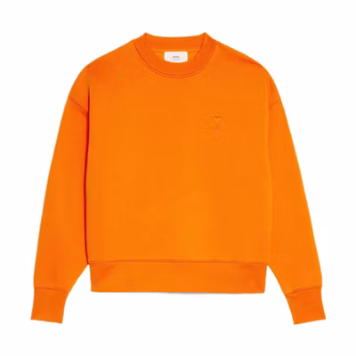 AMI PARIS FW22 Orange Logo Embroidered Crewneck Sweatshirt Fall Edition USW012740-800