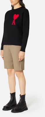 AMI PARIS FW22 黑色寬鬆版羊毛圓領LOGO毛衣 男女款 BFUKS002018-009 Lookbook AMI PARIS FW22 黑色寬鬆版羊毛圓領LOGO毛衣 男女款 BFUKS002018-009