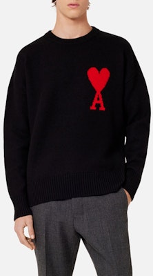 AMI PARIS FW22 黑色寬鬆版羊毛圓領LOGO毛衣 男女款 BFUKS002018-009 Details for AMI PARIS FW22 黑色寬鬆版羊毛圓領LOGO毛衣 男女款 BFUKS002018-009