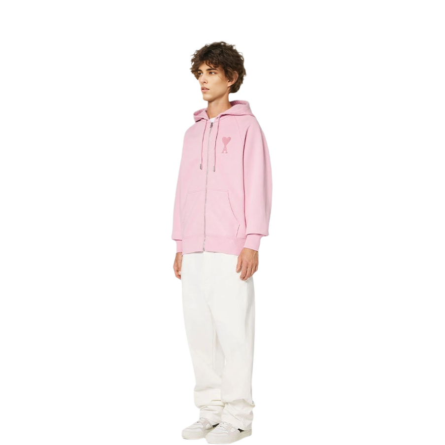 AMI PARIS FW22 Pink Heart Embroidery Logo Cotton Hoodie Unisex Casual Fit. USW402-747655 圖 3