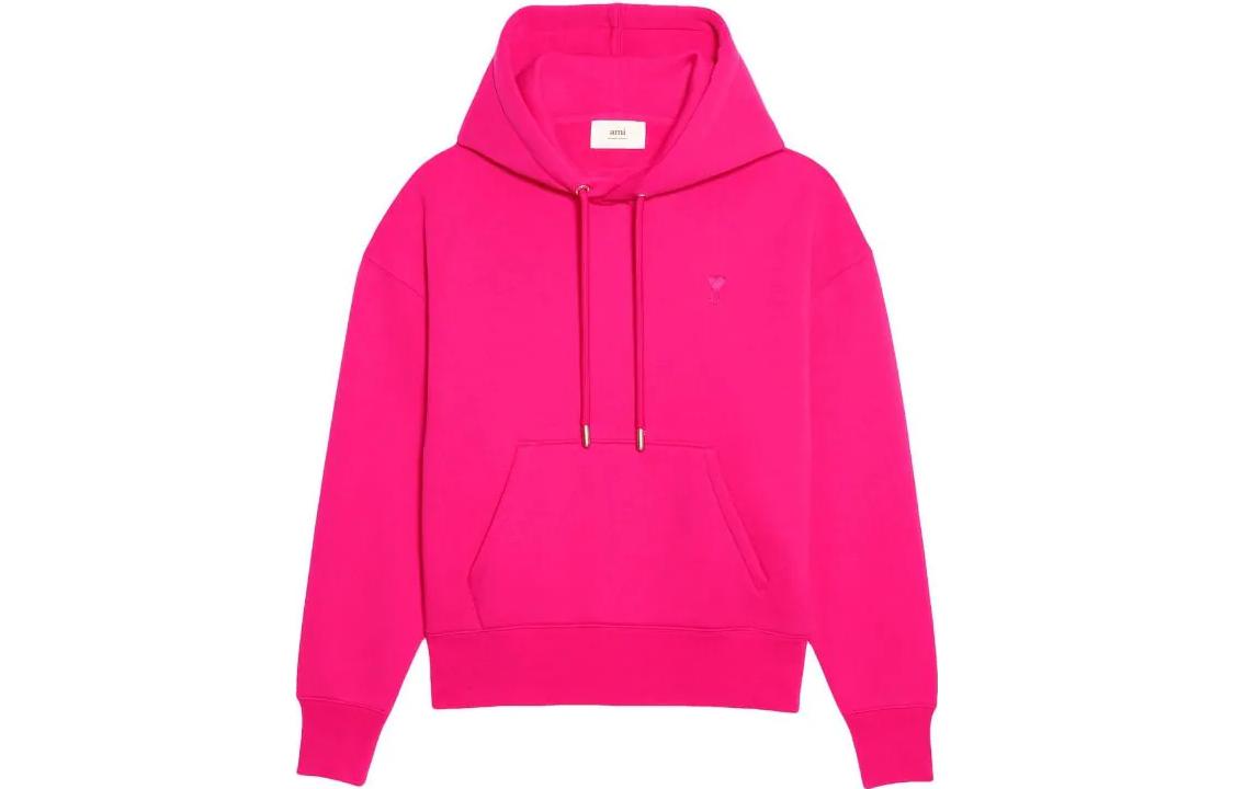 AMI Paris FW22 Pink Heart Logo Hoodie Unisex Relaxed Fit Pullover Autumn Wear. USW212740-618