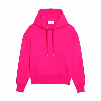 AMI Paris FW22 Pink Heart Logo Hoodie Unisex Relaxed Fit Pullover Autumn Wear. USW212740-618