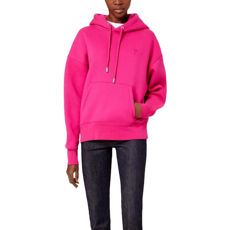 AMI Paris FW22 Pink Heart Logo Hoodie Unisex Relaxed Fit Pullover Autumn Wear. USW212740-618 圖 4