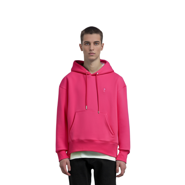 AMI Paris FW22 Pink Heart Logo Hoodie Unisex Relaxed Fit Pullover Autumn Wear. USW212740-618 圖 6